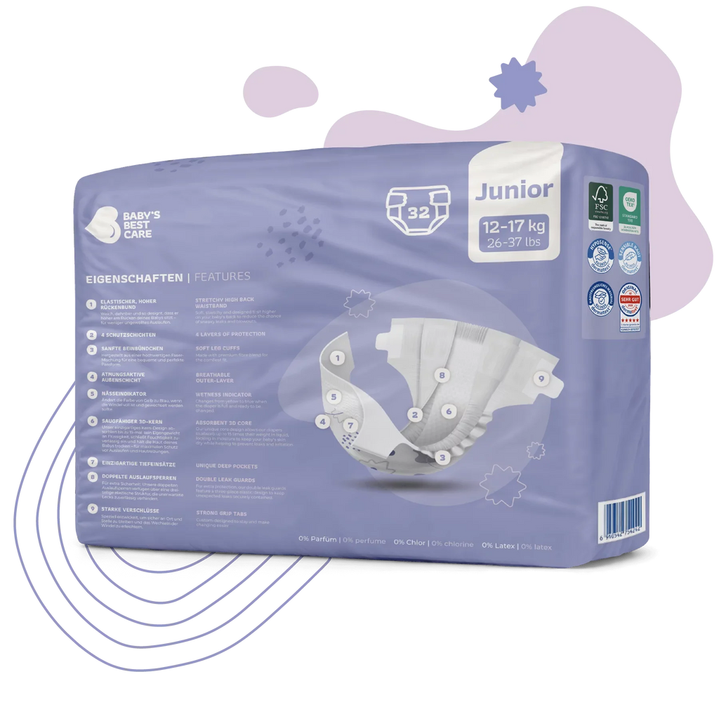 Baby’s Best Premium Diapers – Junior 26-37 lbs (32 Diapers)