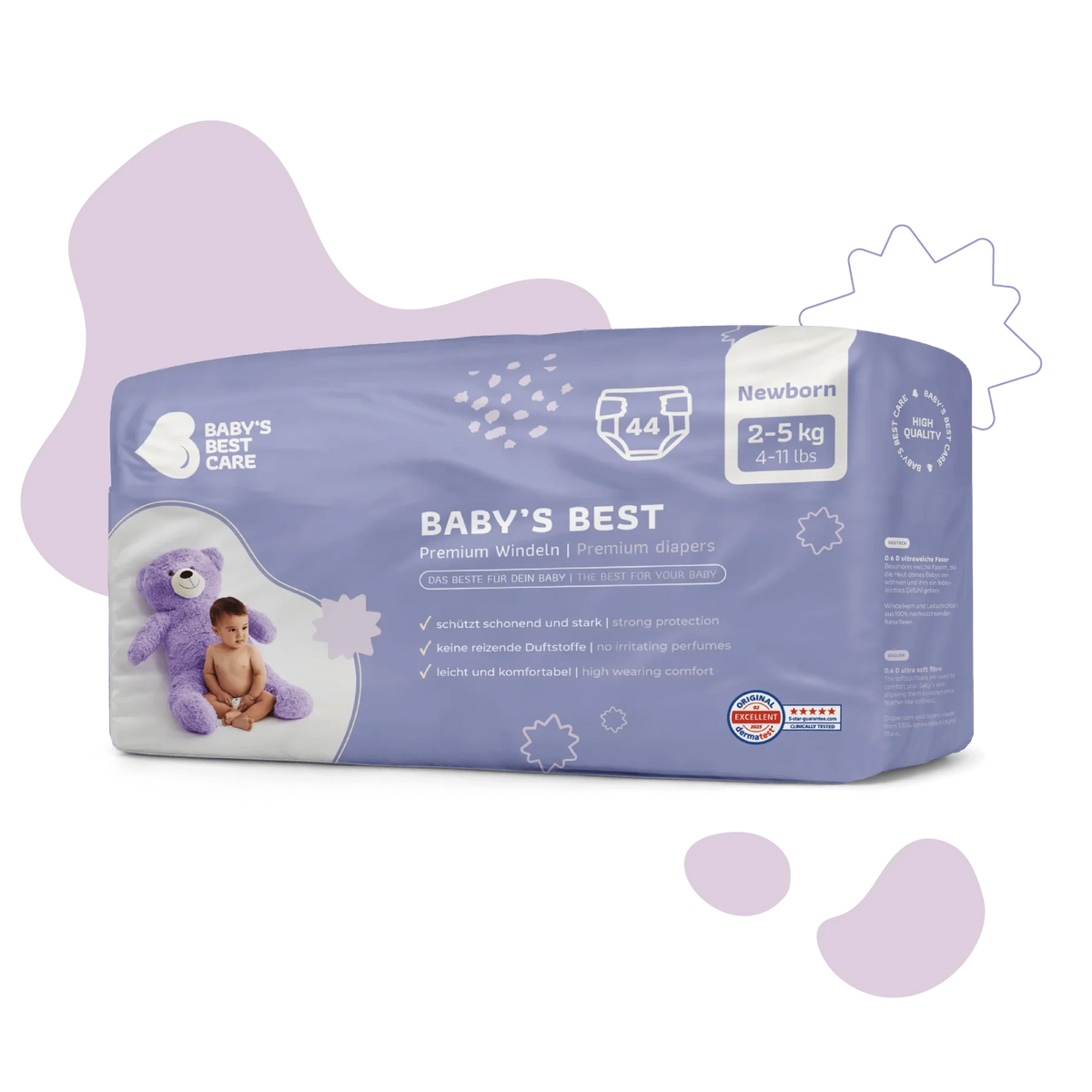 Baby’s Best Premium Diapers – Newborn 4-11 lbs (44 Diapers)