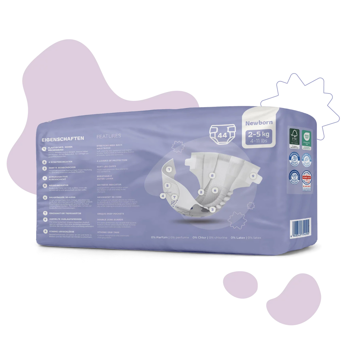 Baby’s Best Premium Diapers – Newborn 4-11 lbs (44 Diapers)