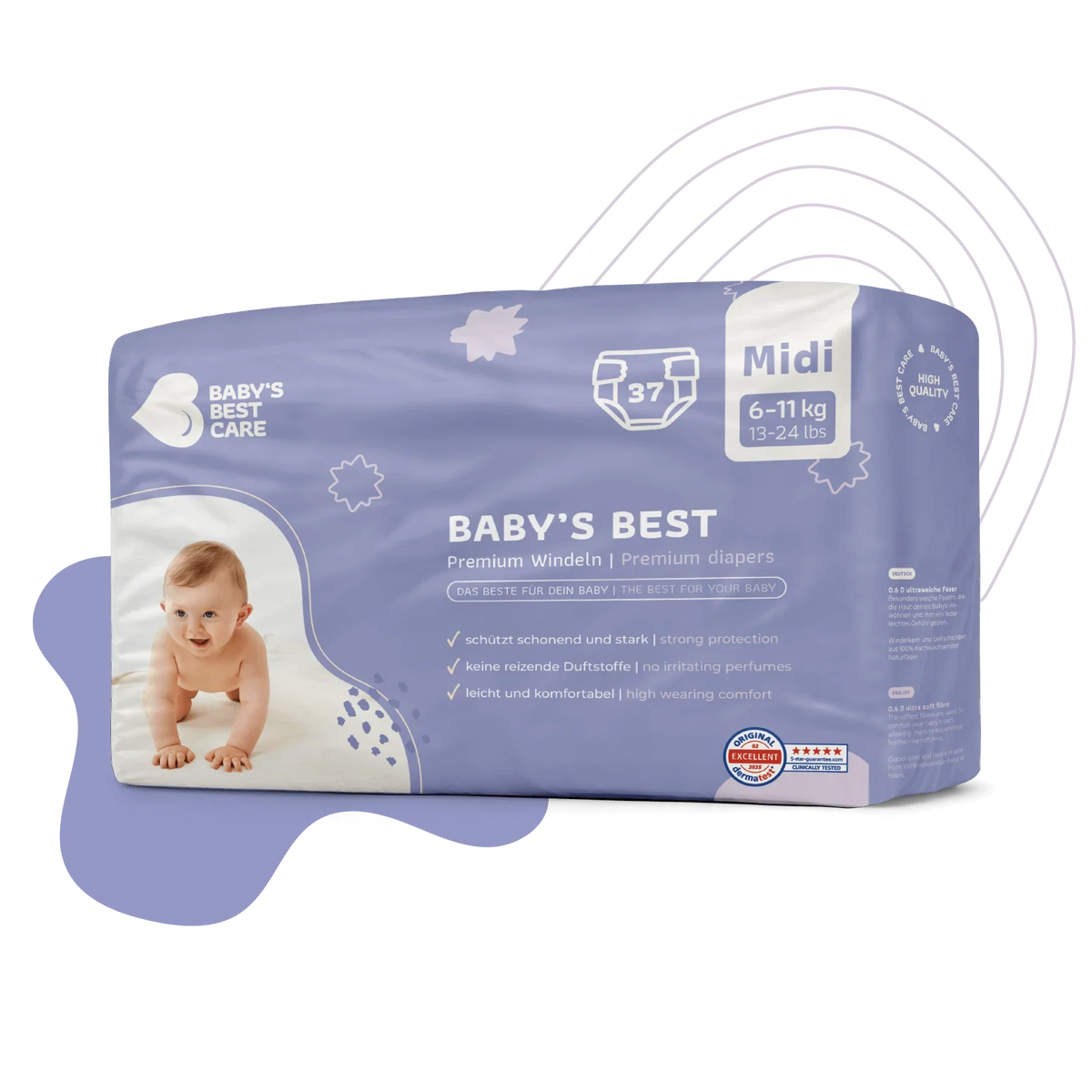 Baby’s Best Premium Diapers – Midi 13-24 lbs (37 Diapers)
